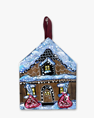 Kiss Gingerbread Cottage - Hand Painted Ornament - Heather Freitas - fine art home deccor