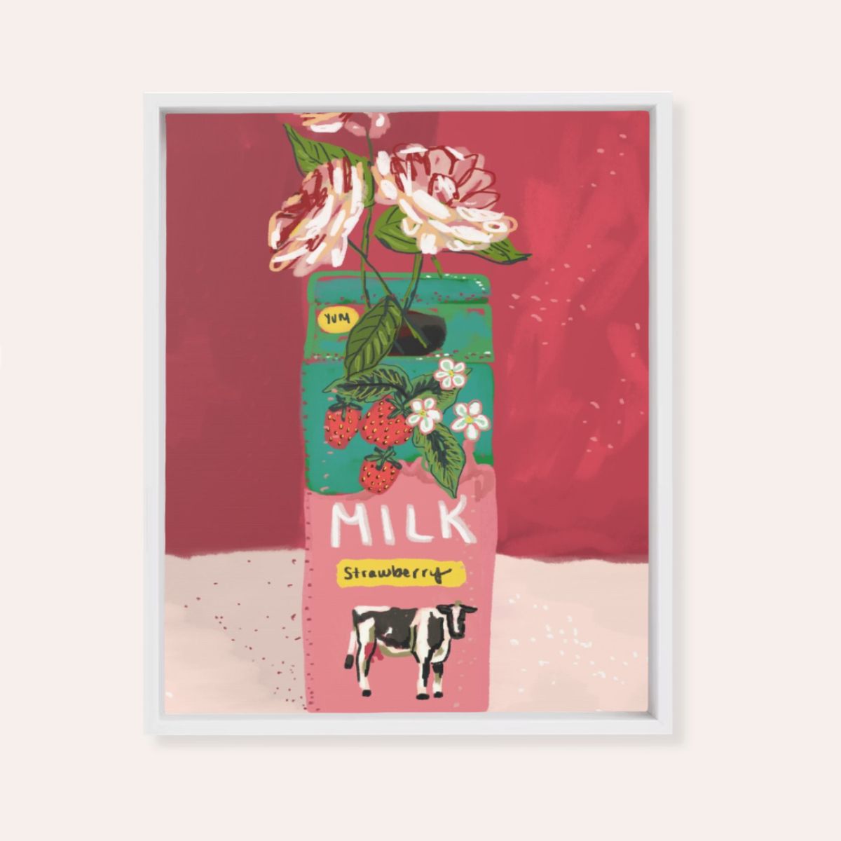 Strawberry Milk Framed Fine Art Canvas Print