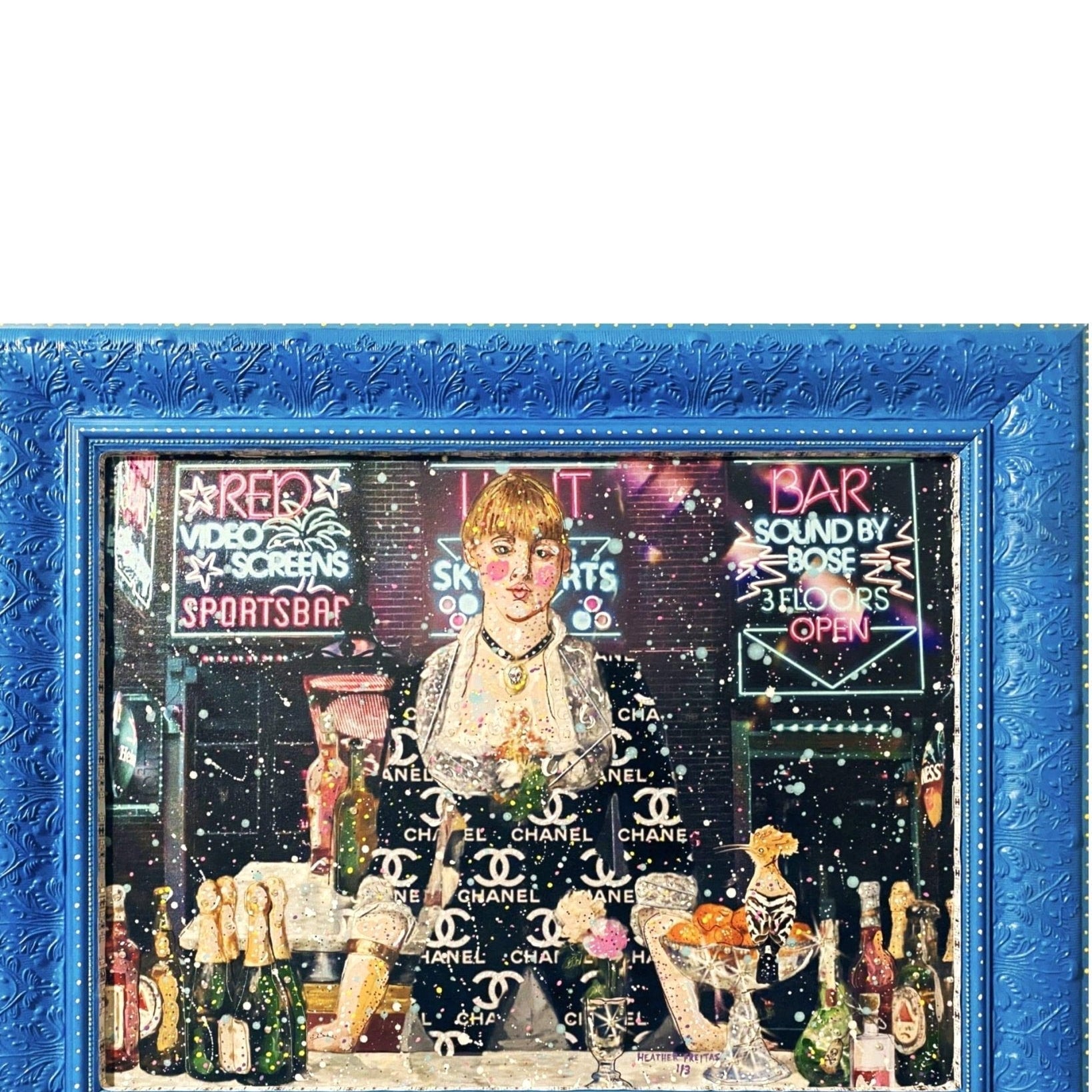 Lady At The Bar ( Black Light Embedded ) - Heather Freitas - fine art home deccor
