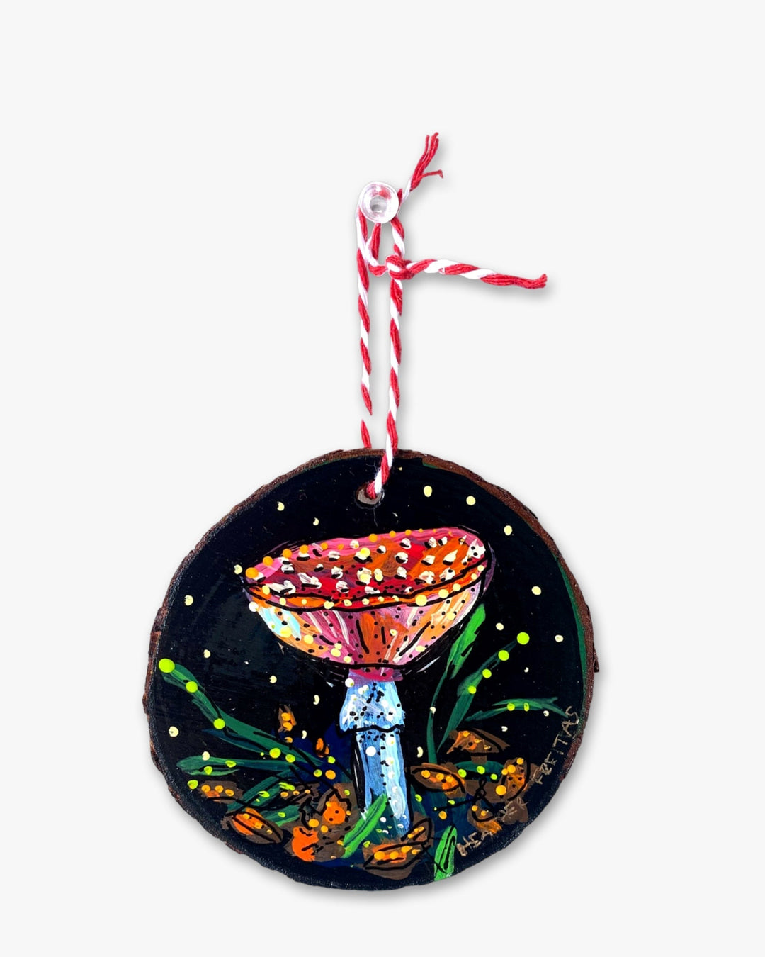 Magic Mushroom - Hand Painted Ornament - Heather Freitas - fine art home deccor