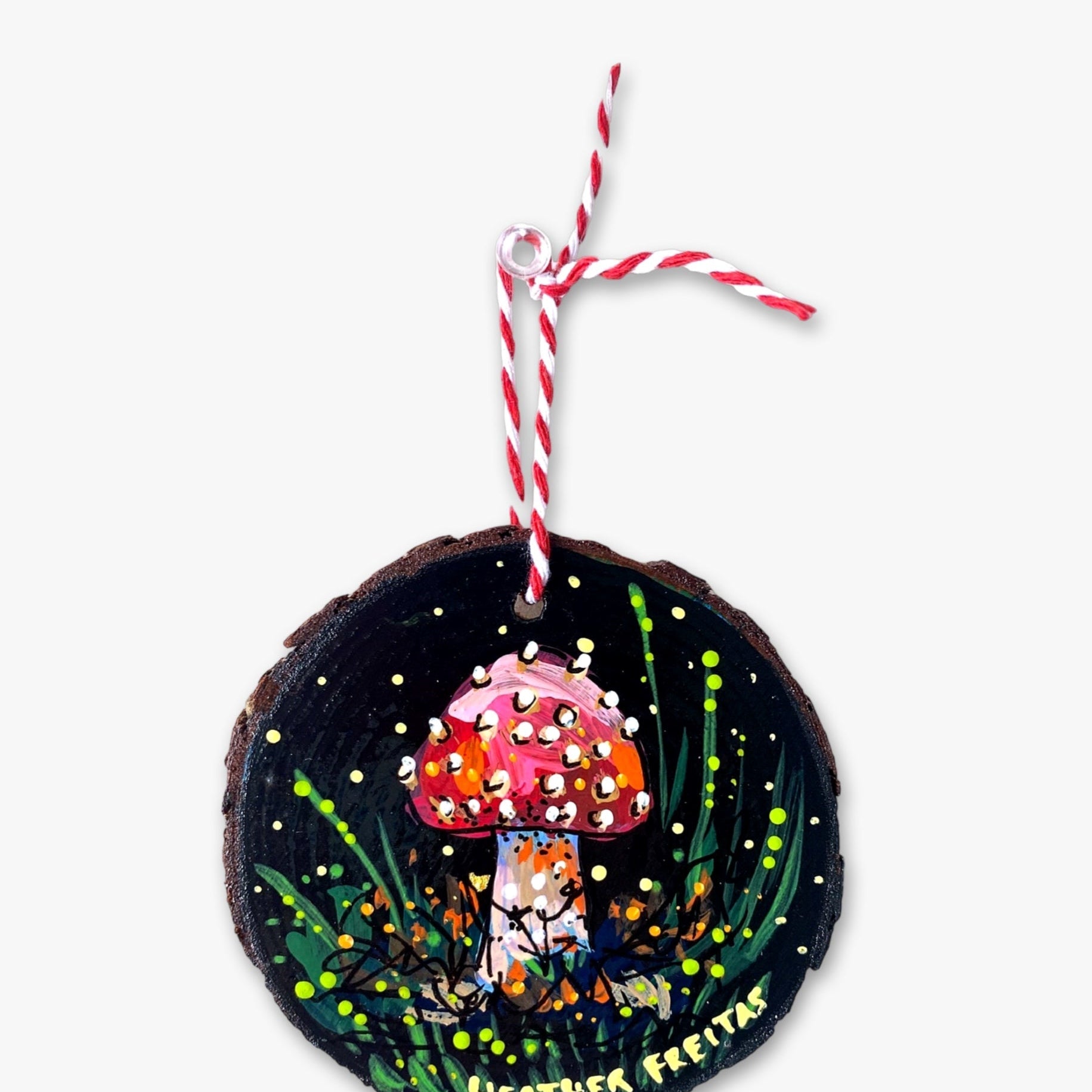 Magnificent Mushroom - Hand Painted Ornament - Heather Freitas - fine art home deccor