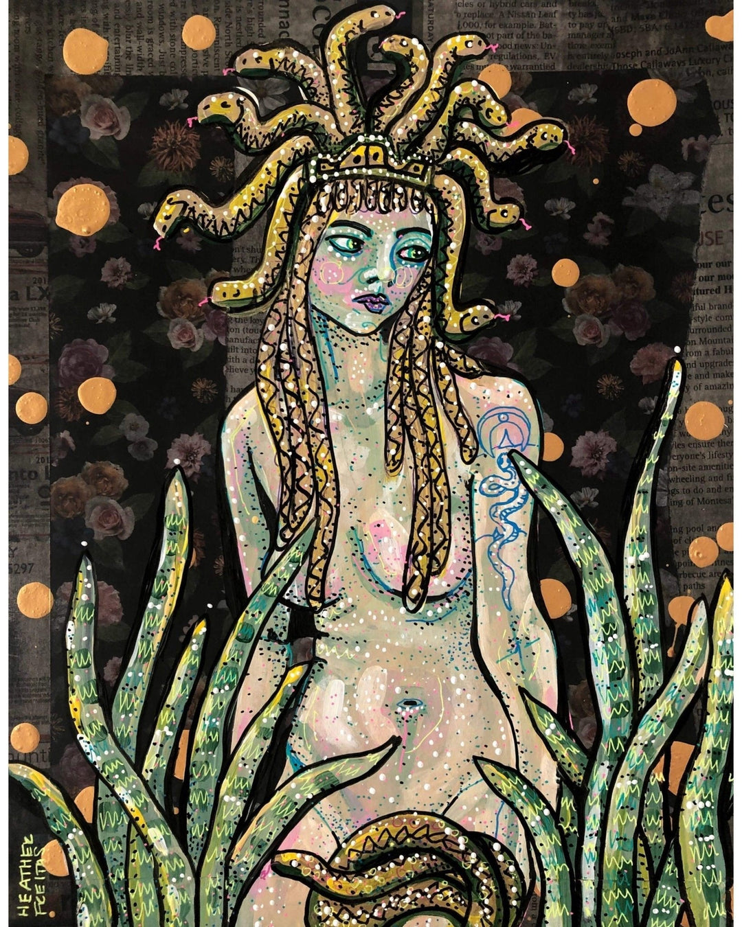 Medusa And The Short Nosed Sea Snake - Heather Freitas - fine art home deccor
