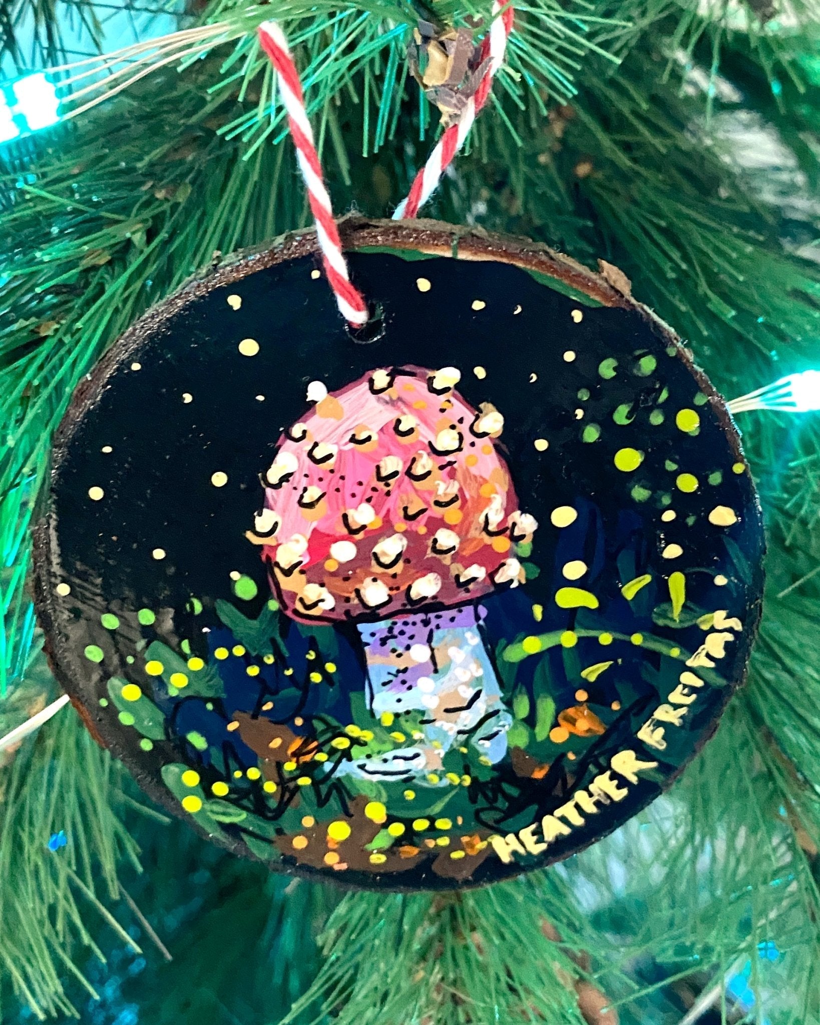 Mellow Mushroom - Hand Painted Ornament - Heather Freitas - fine art home deccor