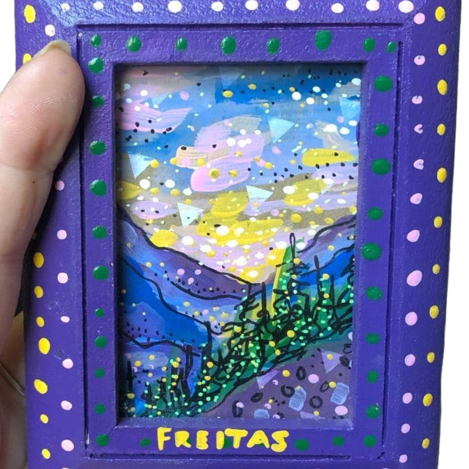 Moonlit mountains - mini original painting - Heather Freitas 