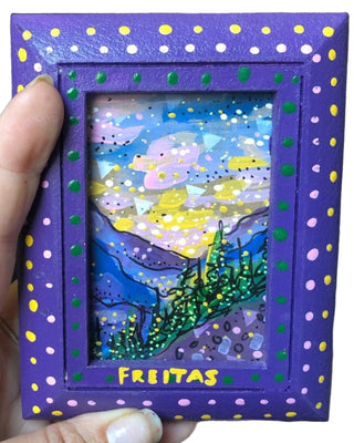 Moonlit mountains - mini original painting - Heather Freitas 