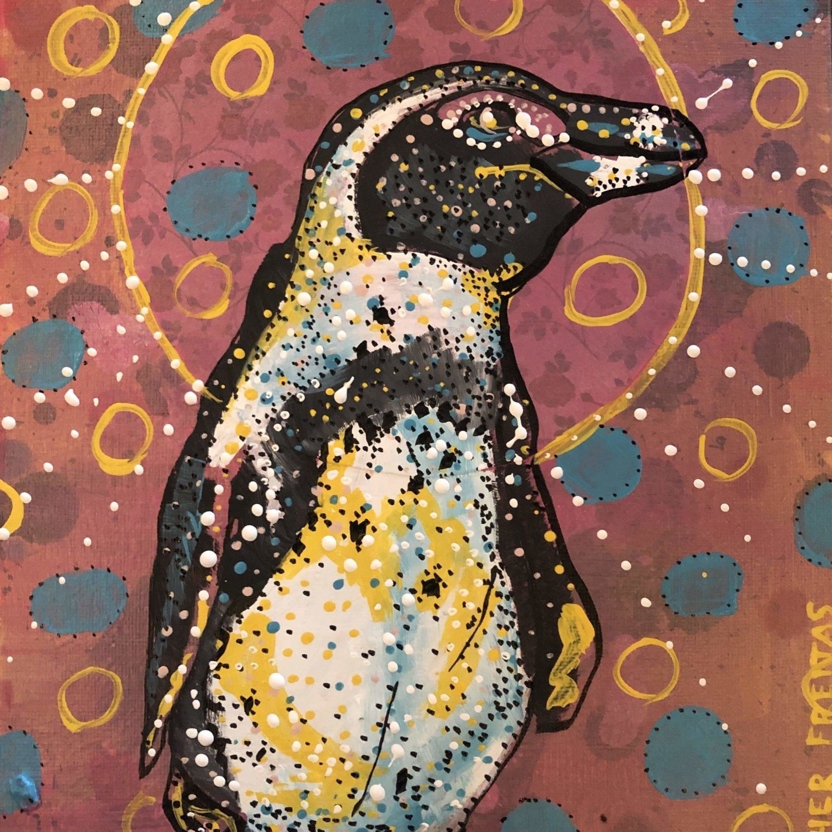 No.1 African Penguin - wildlife original painting Heather Freitas 