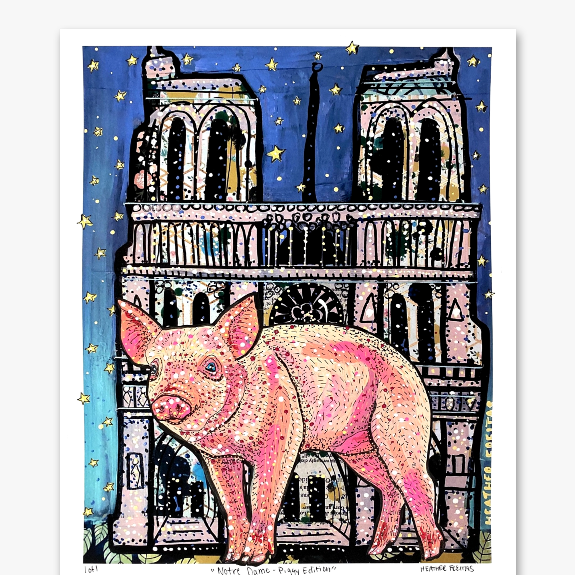 Notre Dame - Piggy Edition ( Painted Over Print ) - Heather Freitas 