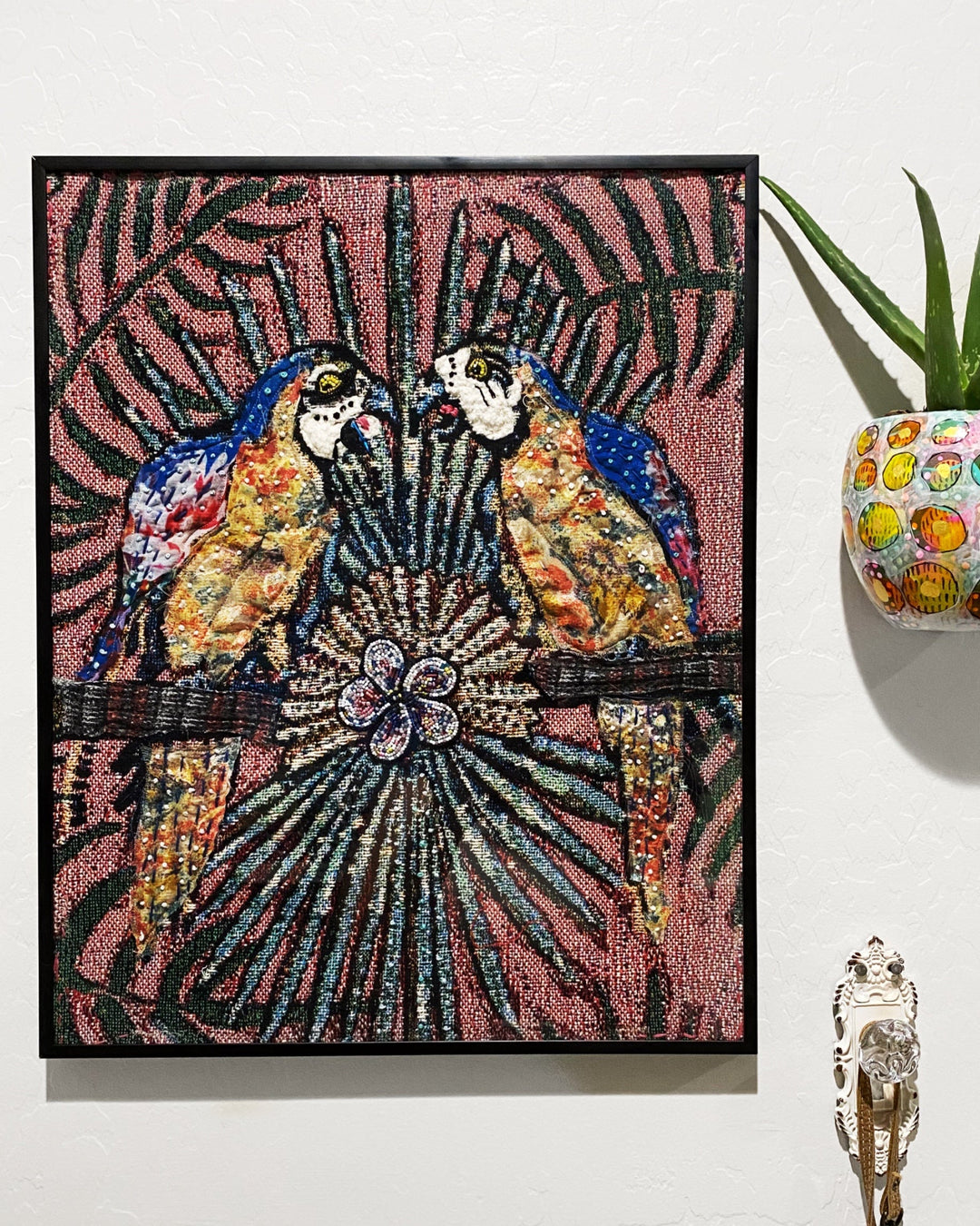 Parrot Paradise ( Fine Art Tapestry With Beaded Accents )