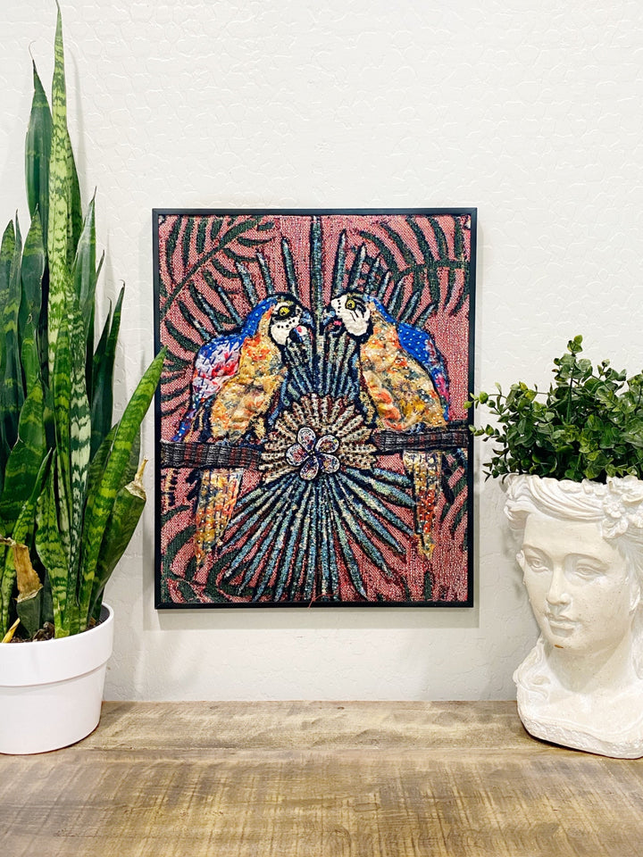 Parrot Paradise ( Fine Art Tapestry With Beaded Accents )