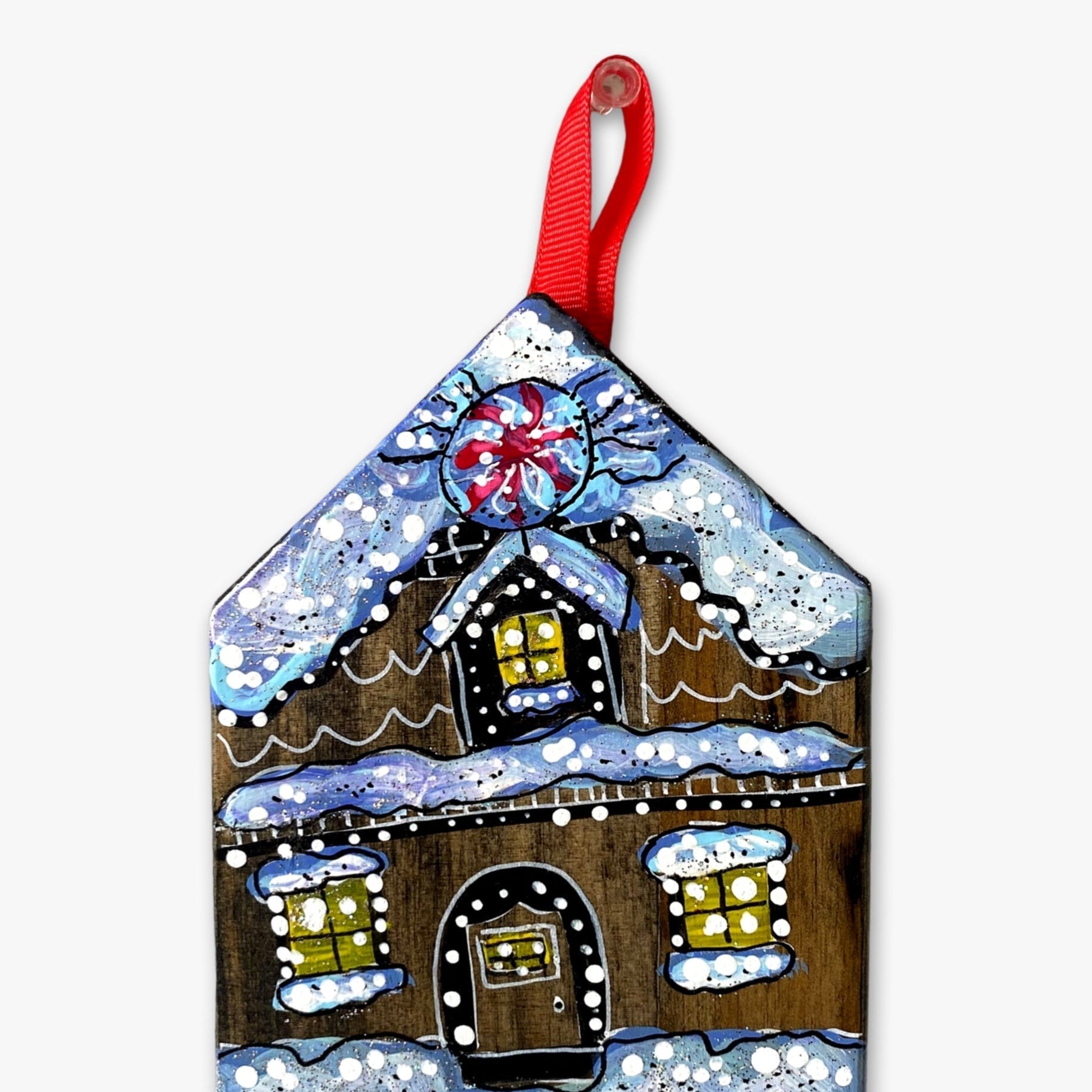 Peppermint Gingerbread Cottage - Hand Painted Ornament - Heather Freitas 