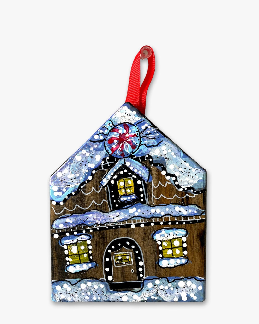 Peppermint Gingerbread Cottage - Hand Painted Ornament - Heather Freitas 