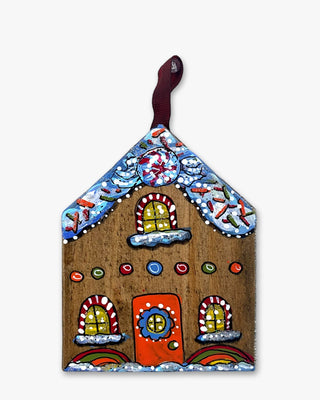 Peppermint Vintage Rainbow Gingerbread House - Hand Painted Ornament - Heather Freitas 