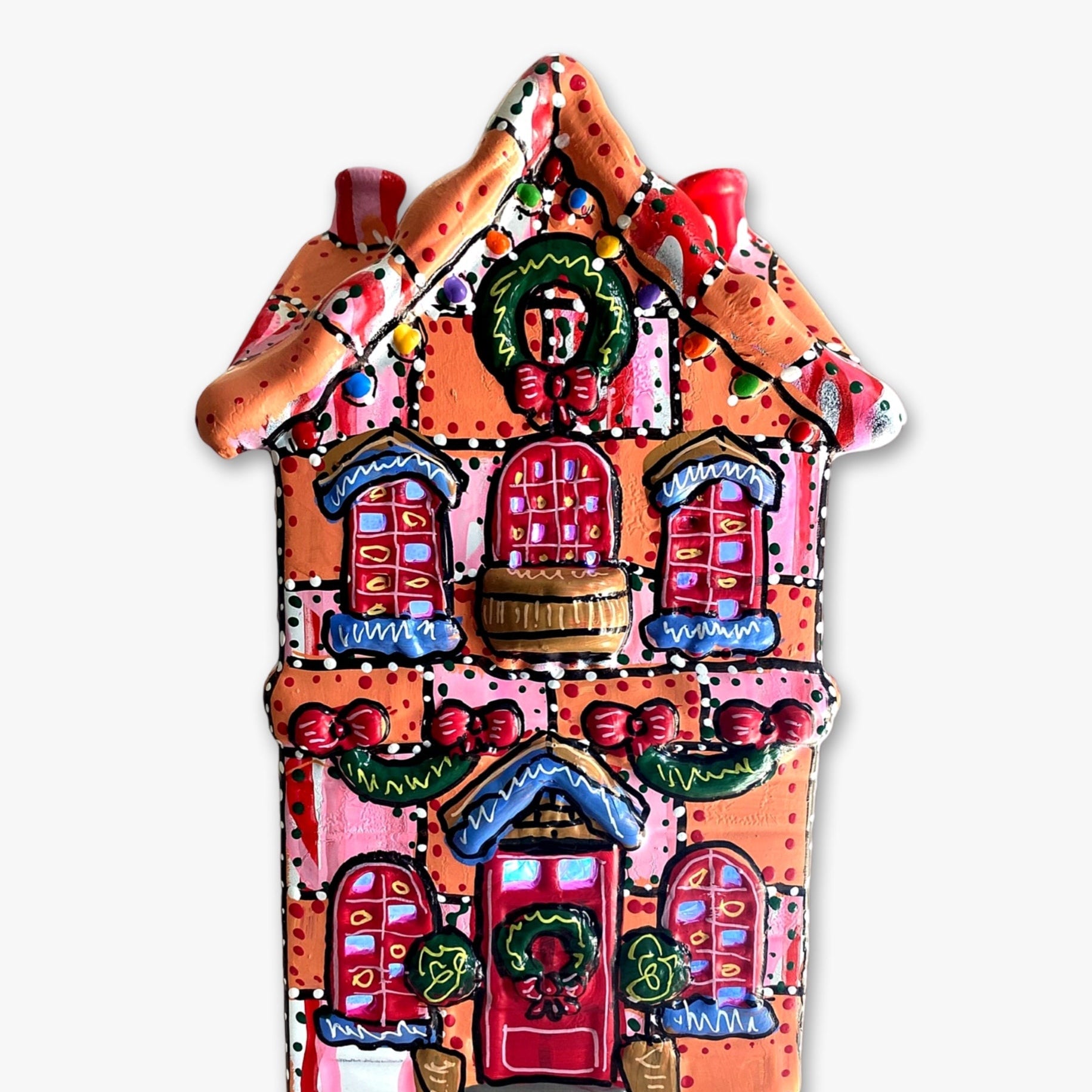 Pink & Peach Hand Painted Ceramic LED Christmas Village House - Heather Freitas 