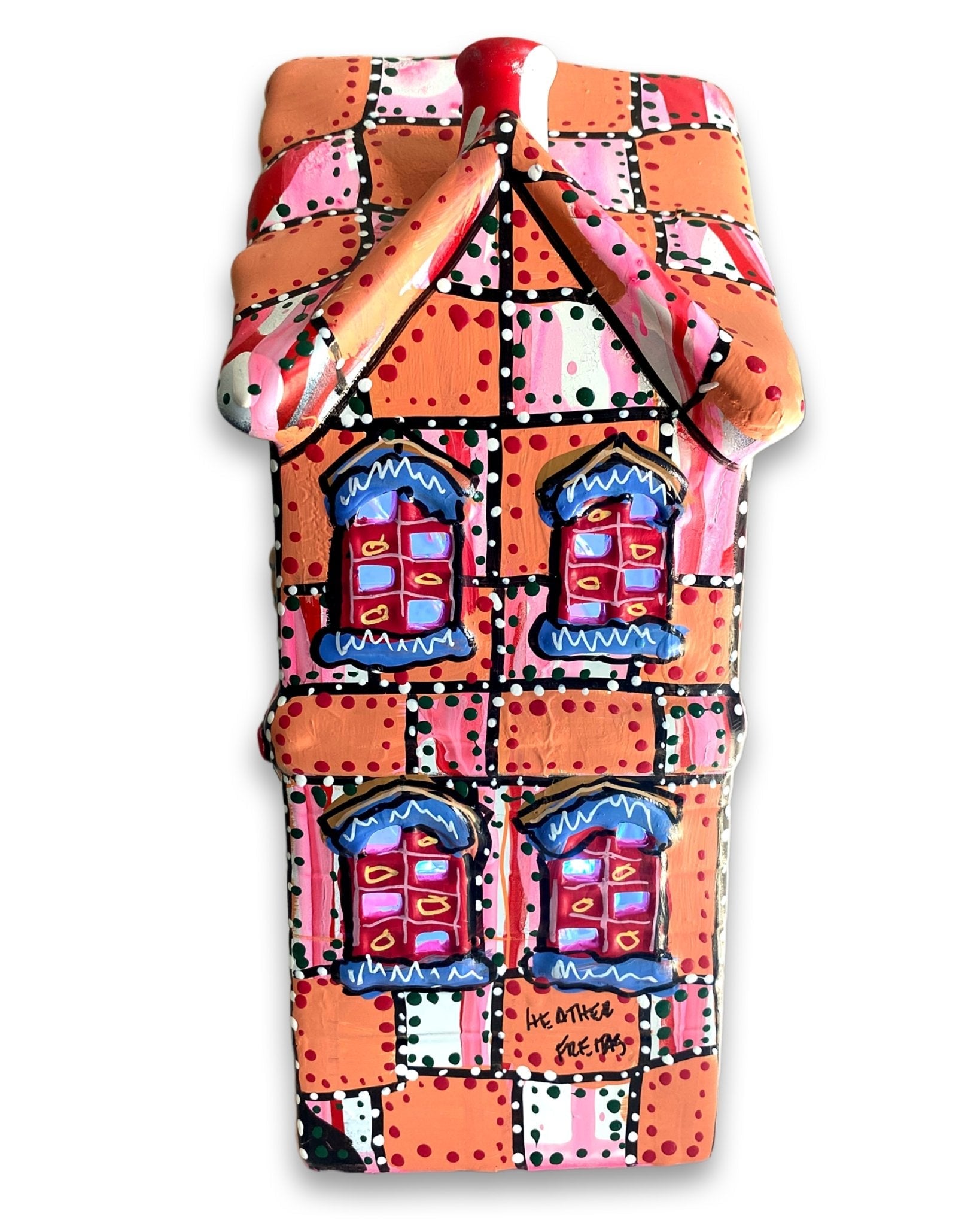 Pink & Peach Hand Painted Ceramic LED Christmas Village House - Heather Freitas 