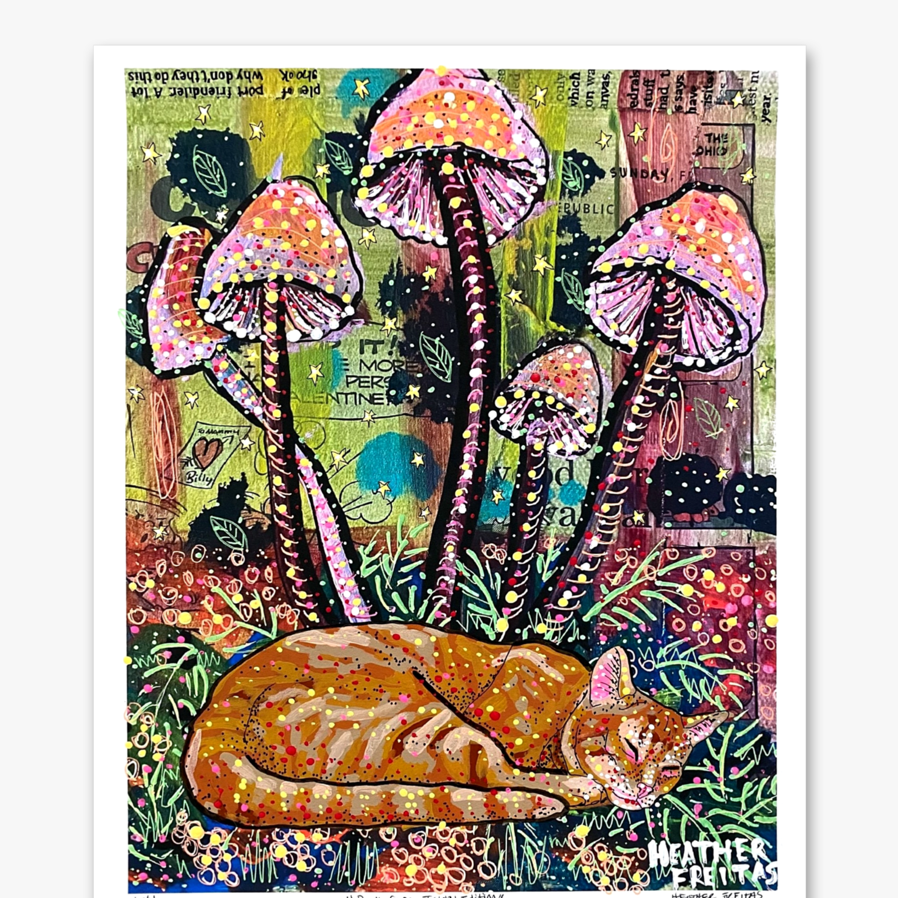 Pink Caps - Tabby Edition ( Painted Over Print ) - Heather Freitas 