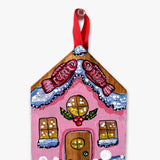 Pink Fish Frosting Gingerbread House - Hand Painted Ornament - Heather Freitas 
