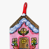 Pink Strawberry Frosting Gingerbread House - Hand Painted Ornament - Heather Freitas 