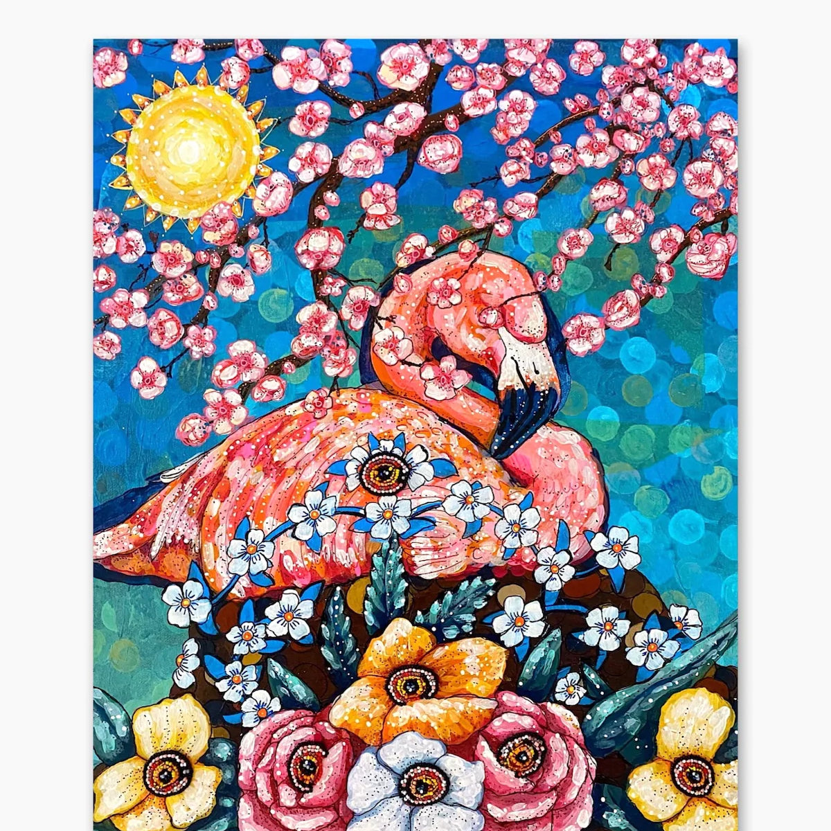 Pinky Flamingo - Painting With Beaded Embellishments - Heather Freitas 