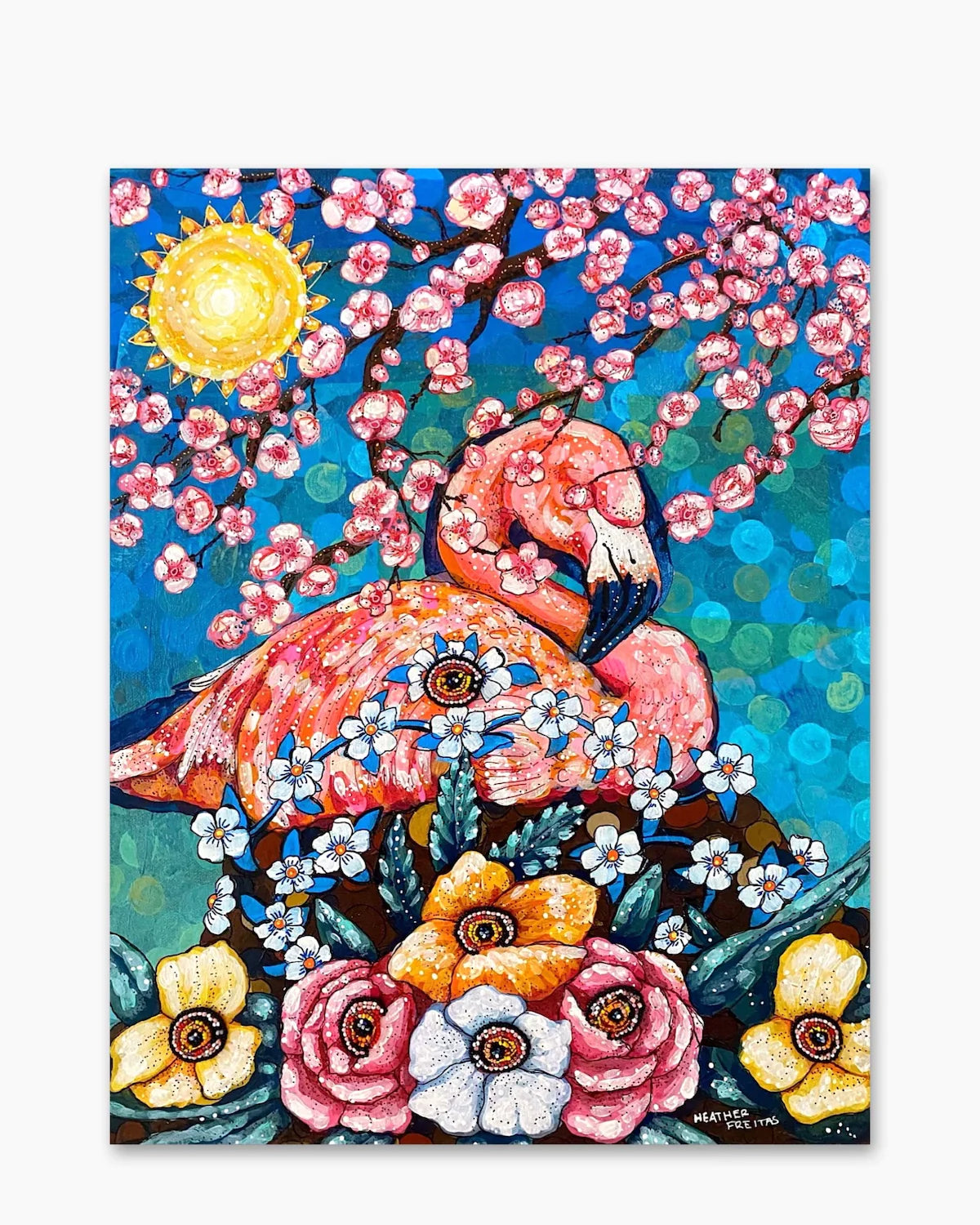 Pinky Flamingo - Painting With Beaded Embellishments - Heather Freitas 