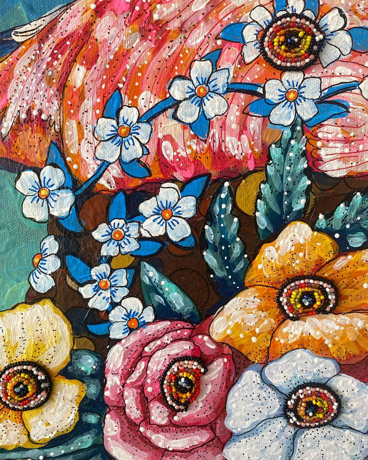 Pinky Flamingo - Painting With Beaded Embellishments - Heather Freitas 