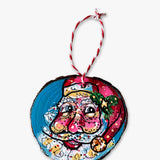 Sky Blue Star Hand Painted Santa Ornament - Heather Freitas - fine art home deccor