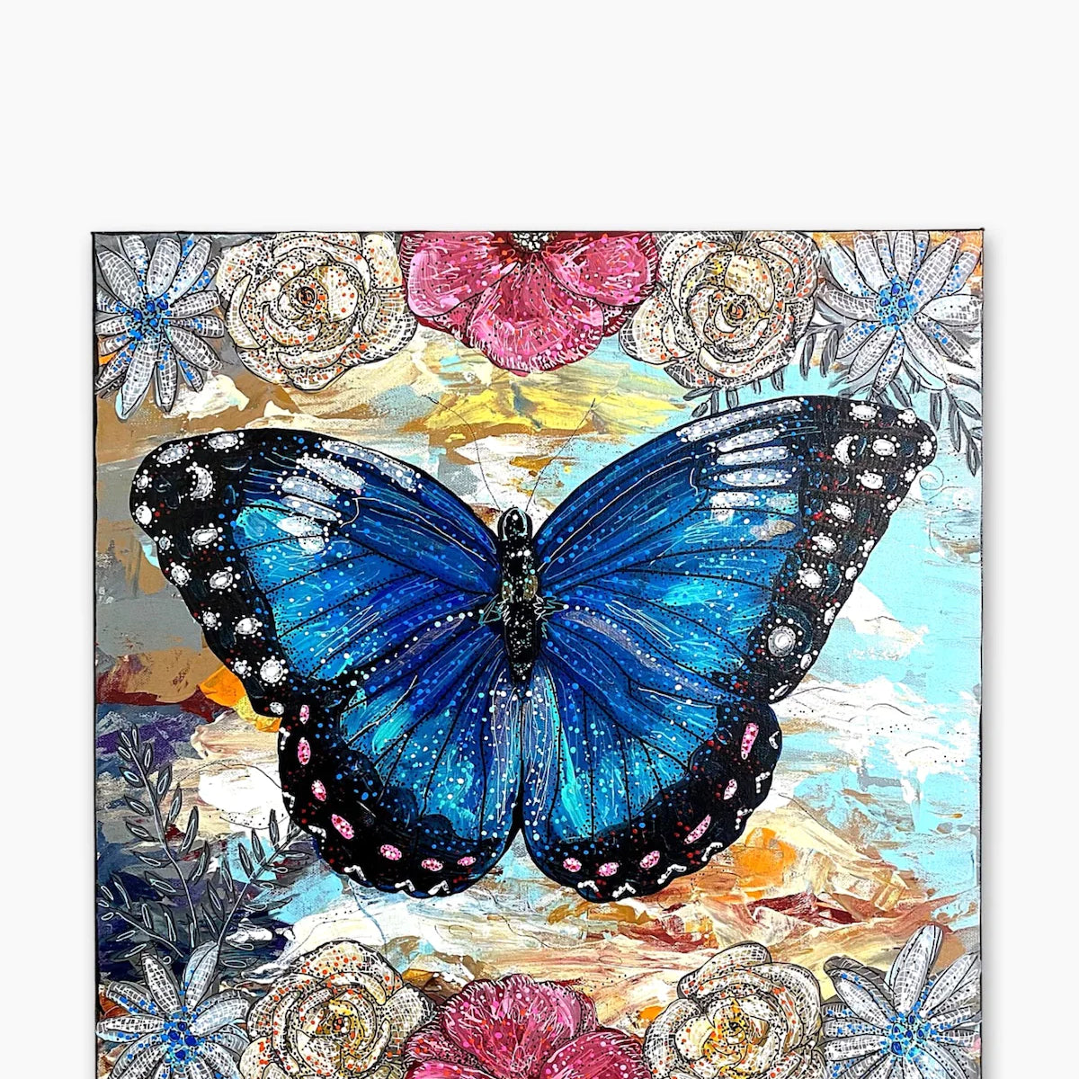 Sky Diamonds Butterfly Floral ( Original Painting ) - Heather Freitas - fine art home deccor