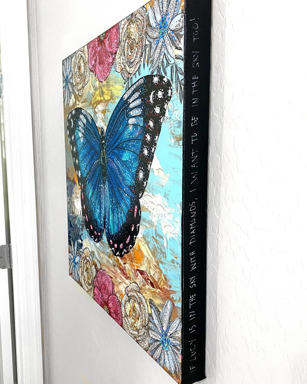 Sky Diamonds Butterfly Floral ( Original Painting ) - Heather Freitas - fine art home deccor