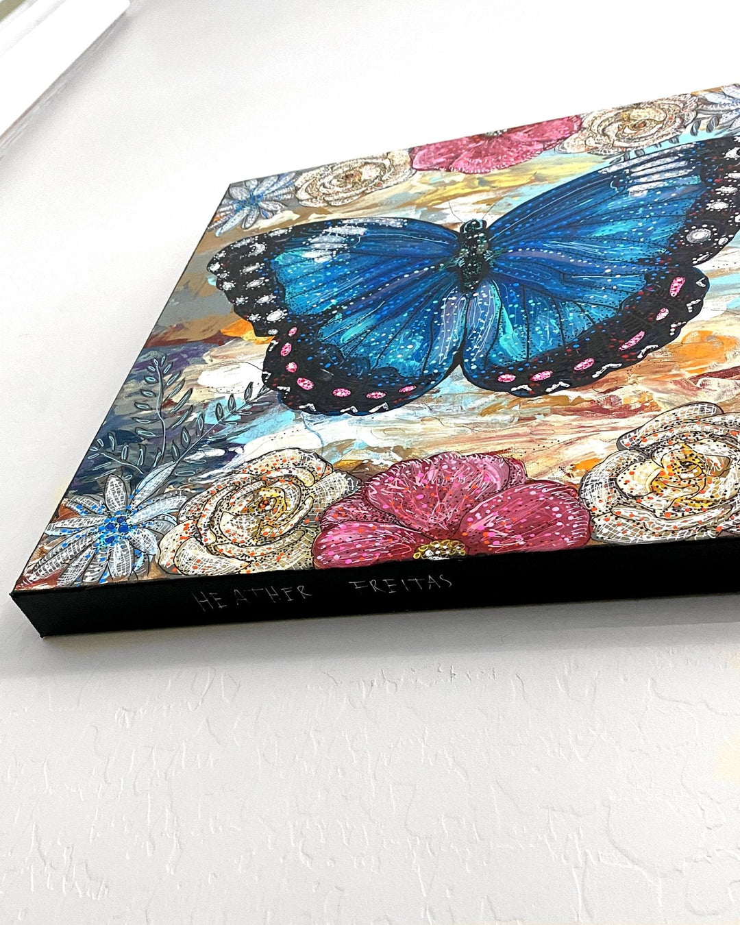 Sky Diamonds Butterfly Floral ( Original Painting ) - Heather Freitas - fine art home deccor