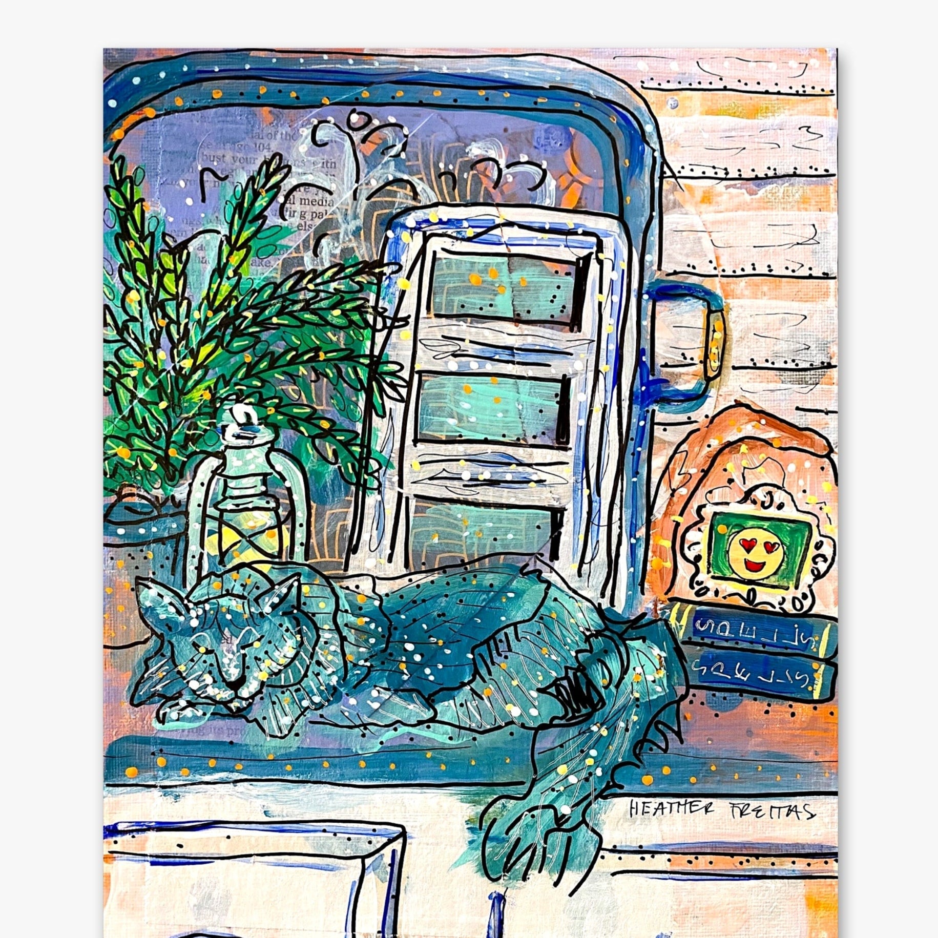 Sleeping Cat & Spells Study - Heather Freitas - fine art home deccor