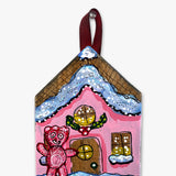 Sour Kid Pink Frosting Gingerbread House - Hand Painted Ornament - Heather Freitas 