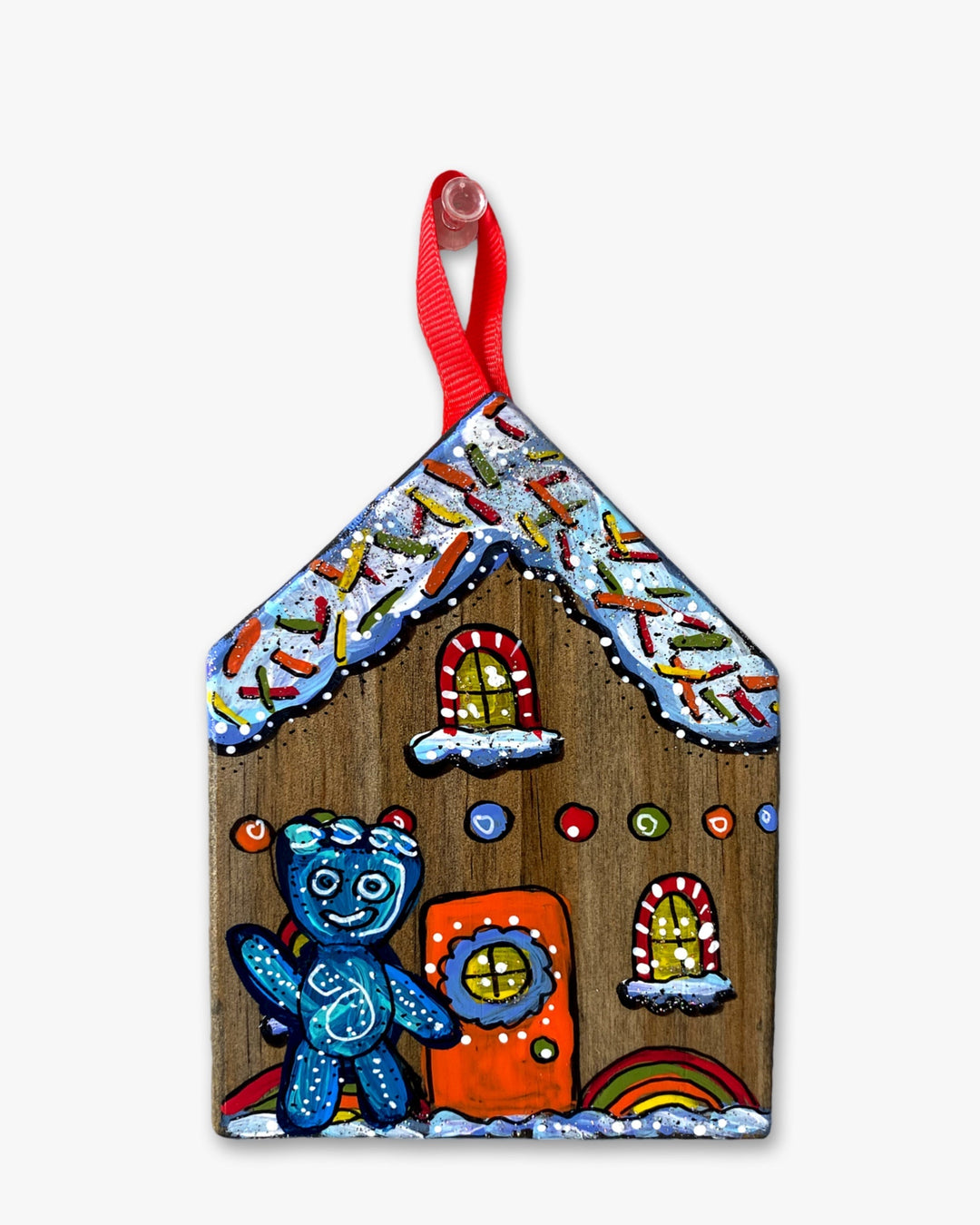 Sour Kid Vintage Rainbow Gingerbread House - Hand Painted Ornament - Heather Freitas 