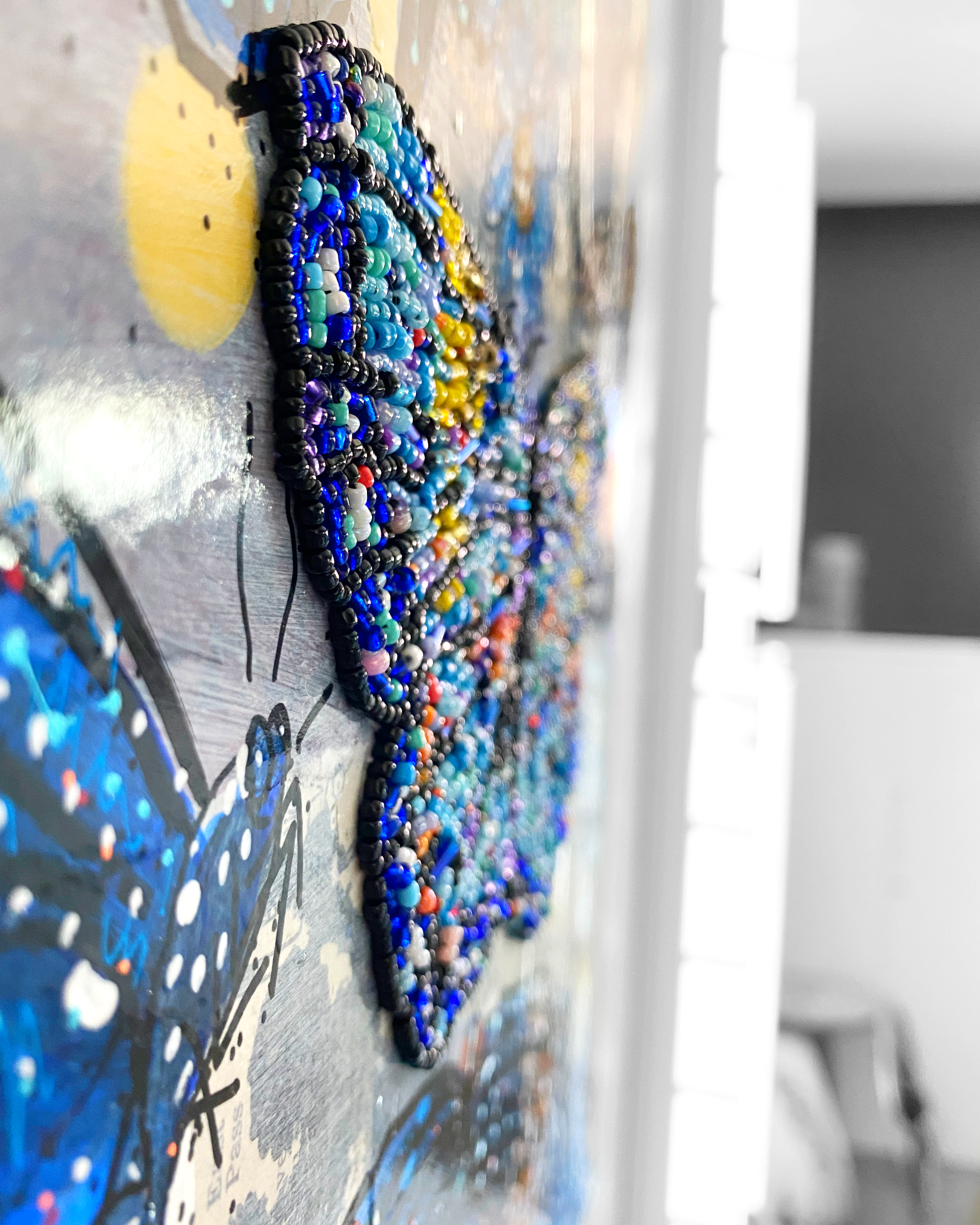 Specimen Blue - Painting With Beaded Butterfly Embellishment - Heather Freitas 