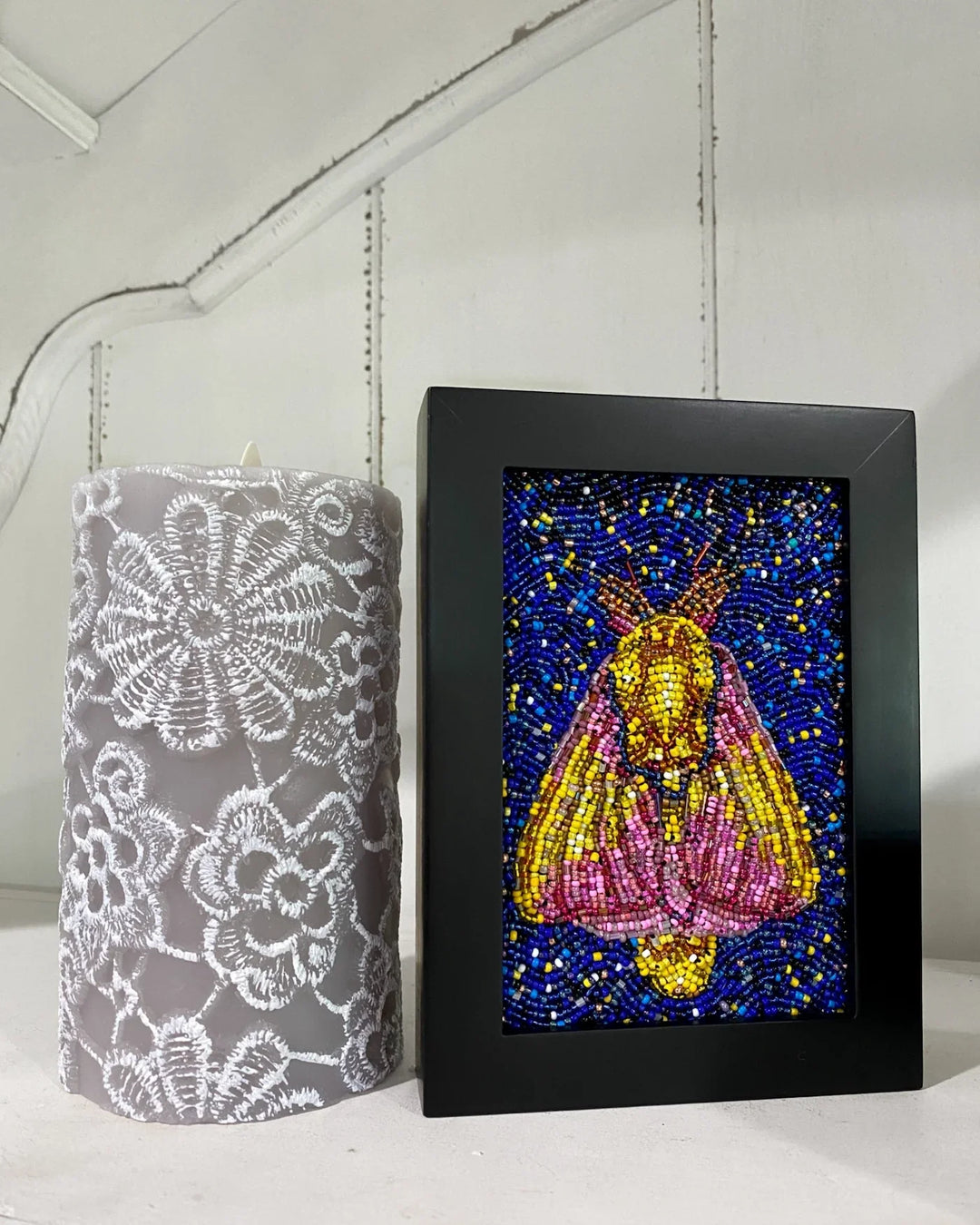 Strawberry Moth - Fully Beaded Artwork - Heather Freitas 