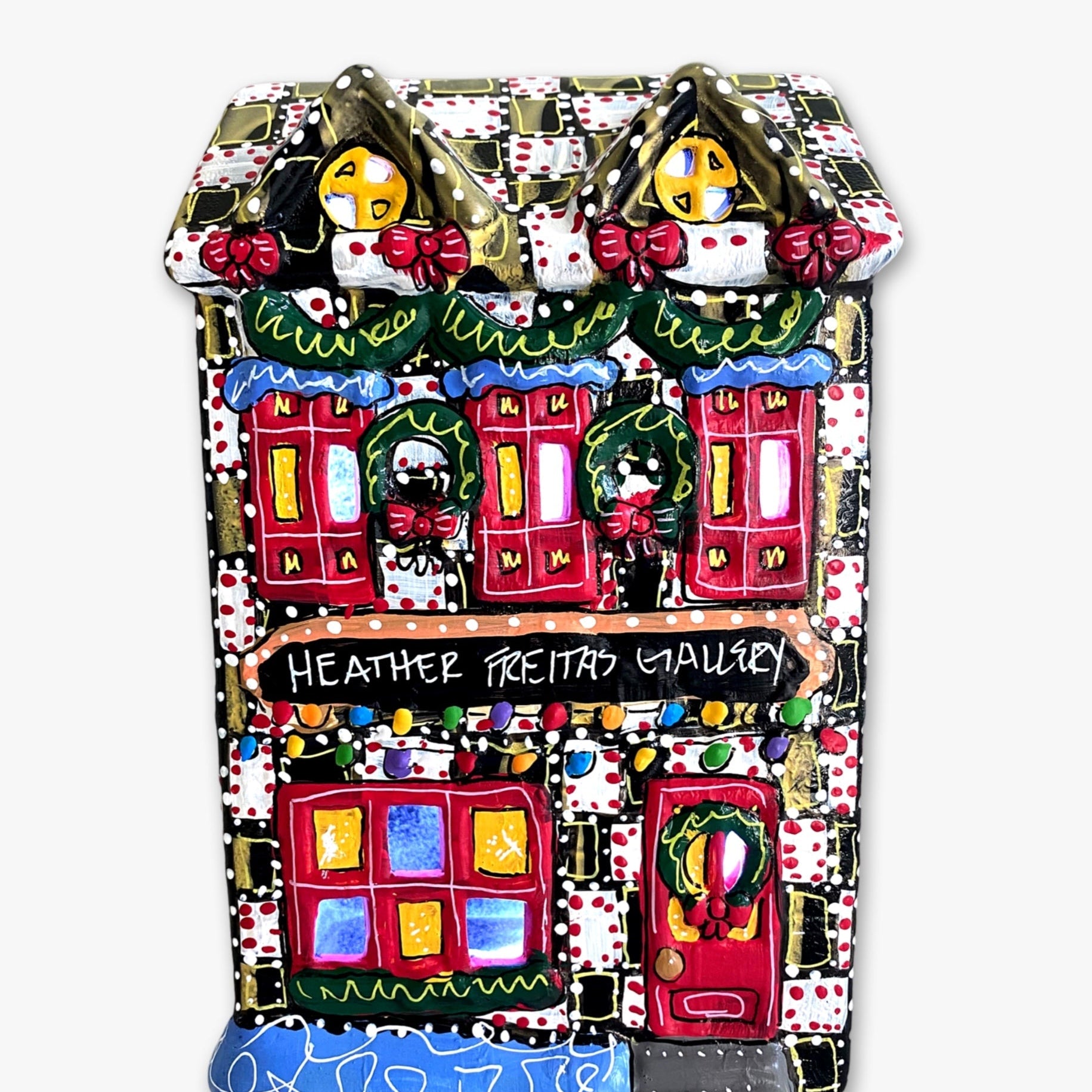 The Gallery Black, White & Brass Edition Hand Painted Ceramic LED Christmas Village House - Heather Freitas 