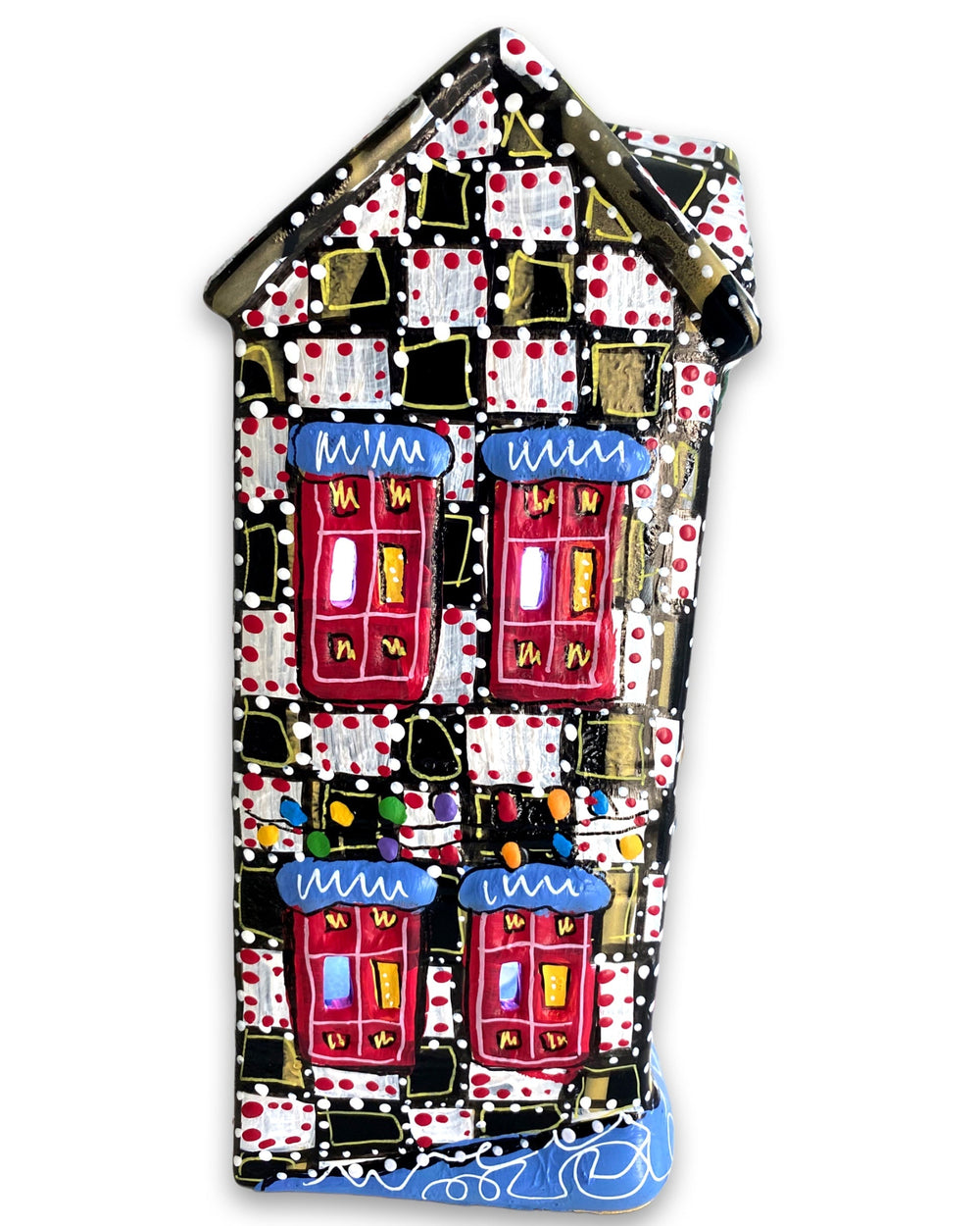 The Gallery Black, White & Brass Edition Hand Painted Ceramic LED Christmas Village House - Heather Freitas 