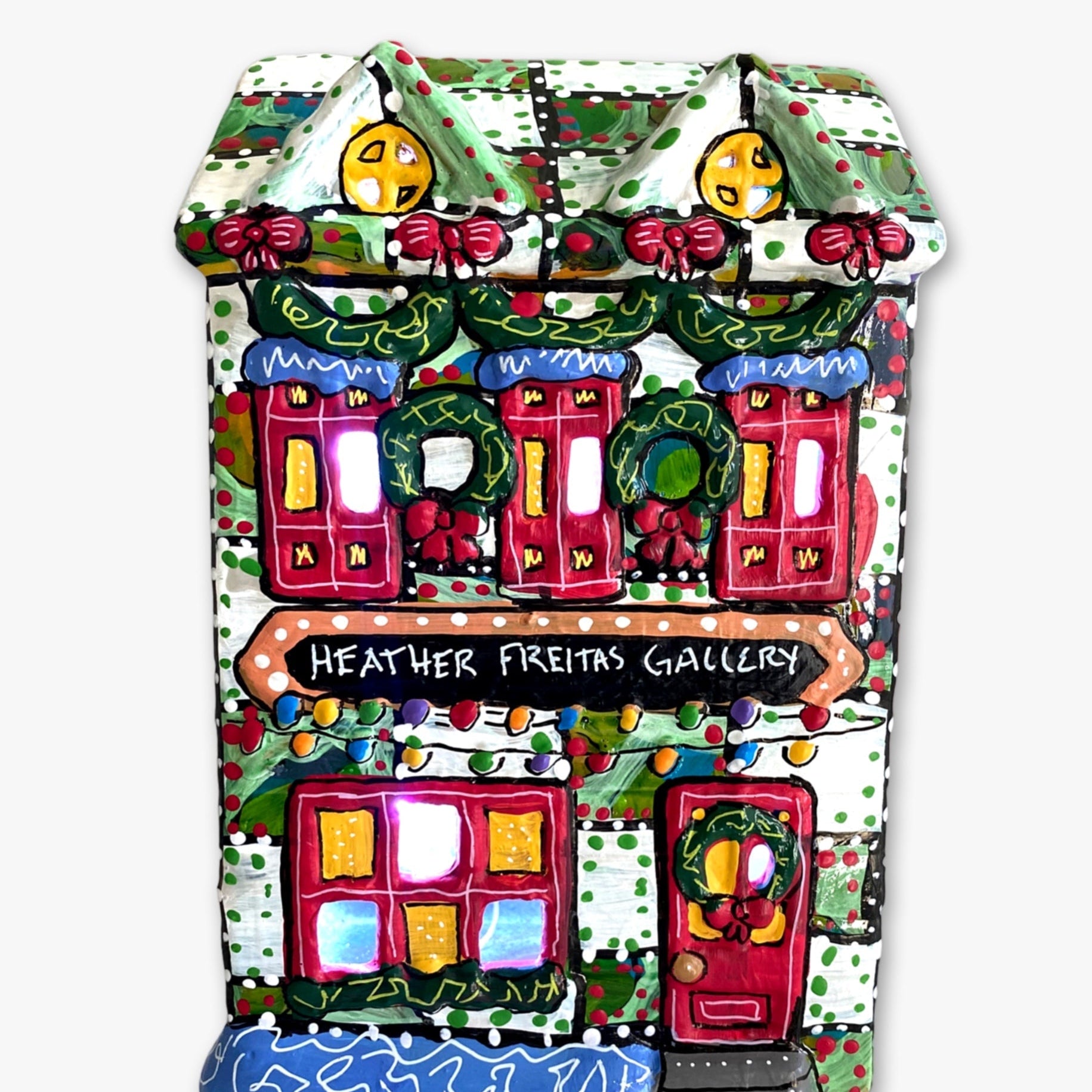 The Gallery Green & White Edition Hand Painted Ceramic LED Christmas Village House - Heather Freitas 