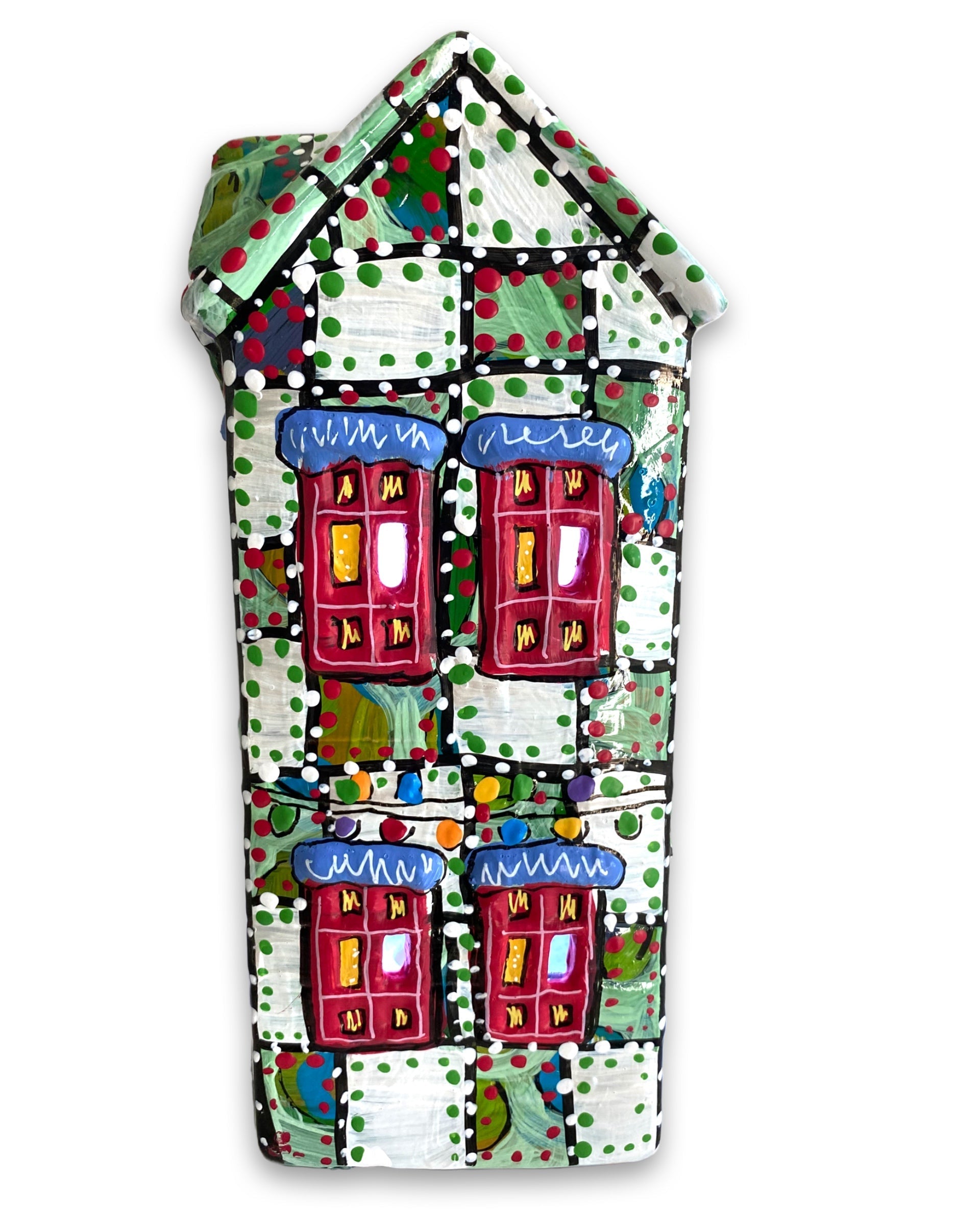 The Gallery Green & White Edition Hand Painted Ceramic LED Christmas Village House - Heather Freitas 