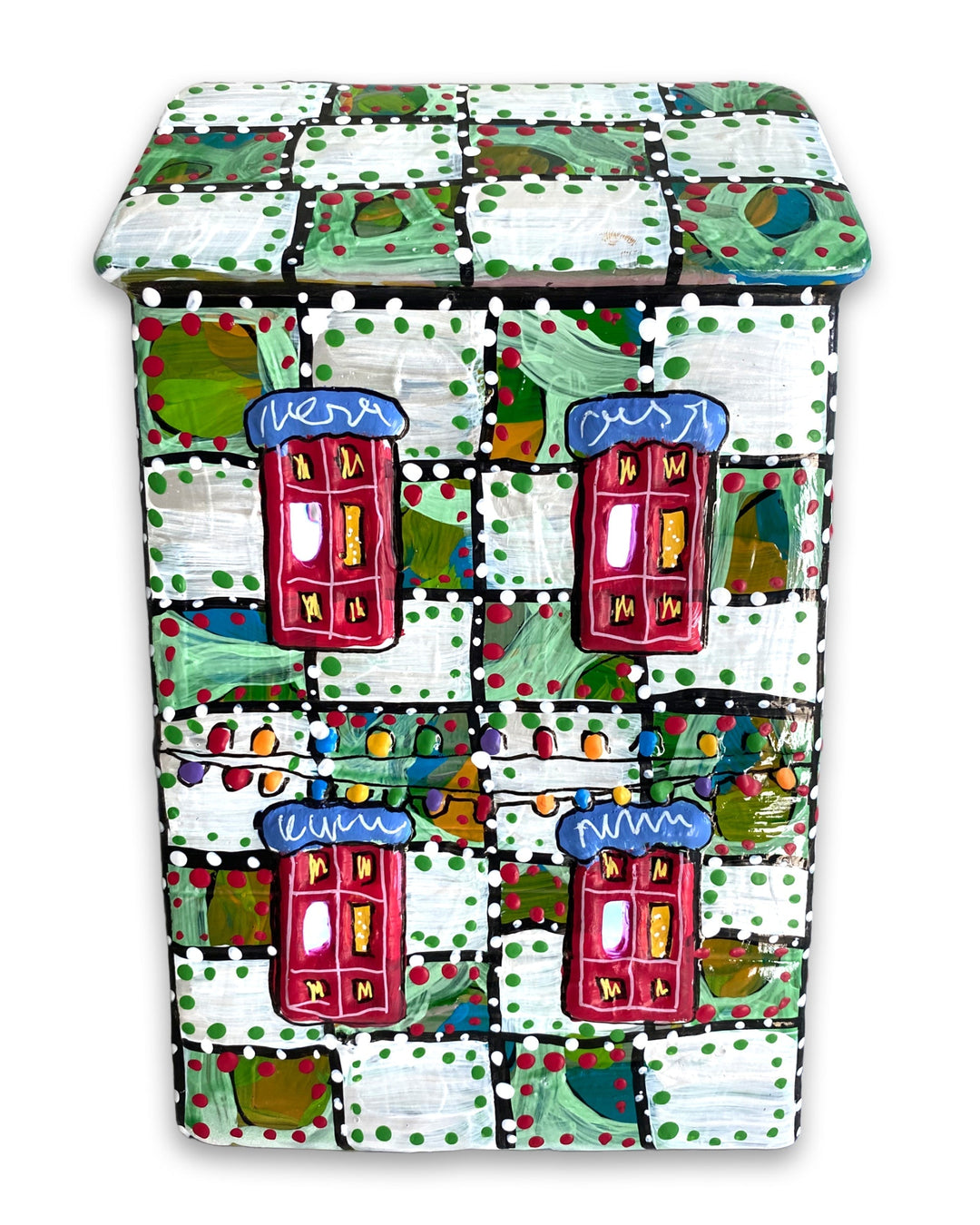 The Gallery Green & White Edition Hand Painted Ceramic LED Christmas Village House - Heather Freitas 
