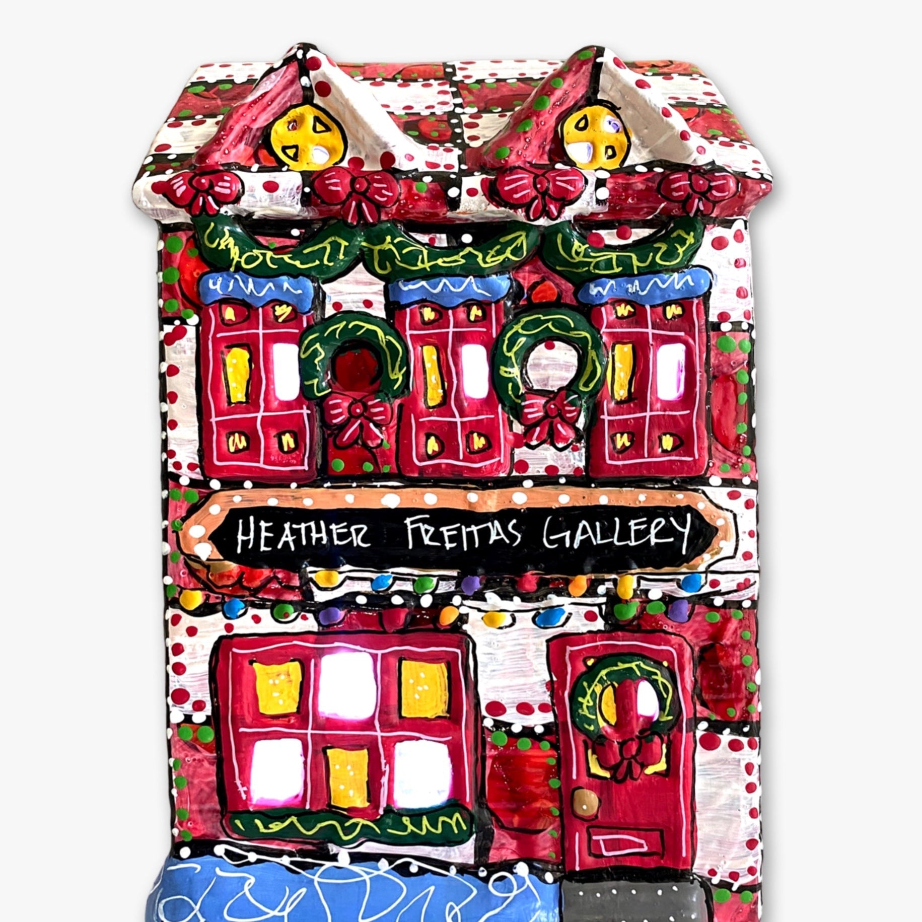 The Gallery Red & White Edition Hand Painted Ceramic LED Christmas Village House - Heather Freitas 