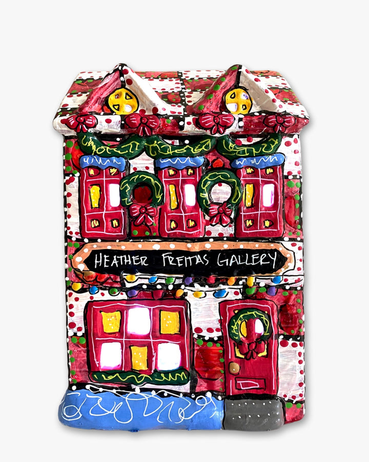 The Gallery Red & White Edition Hand Painted Ceramic LED Christmas Village House - Heather Freitas 