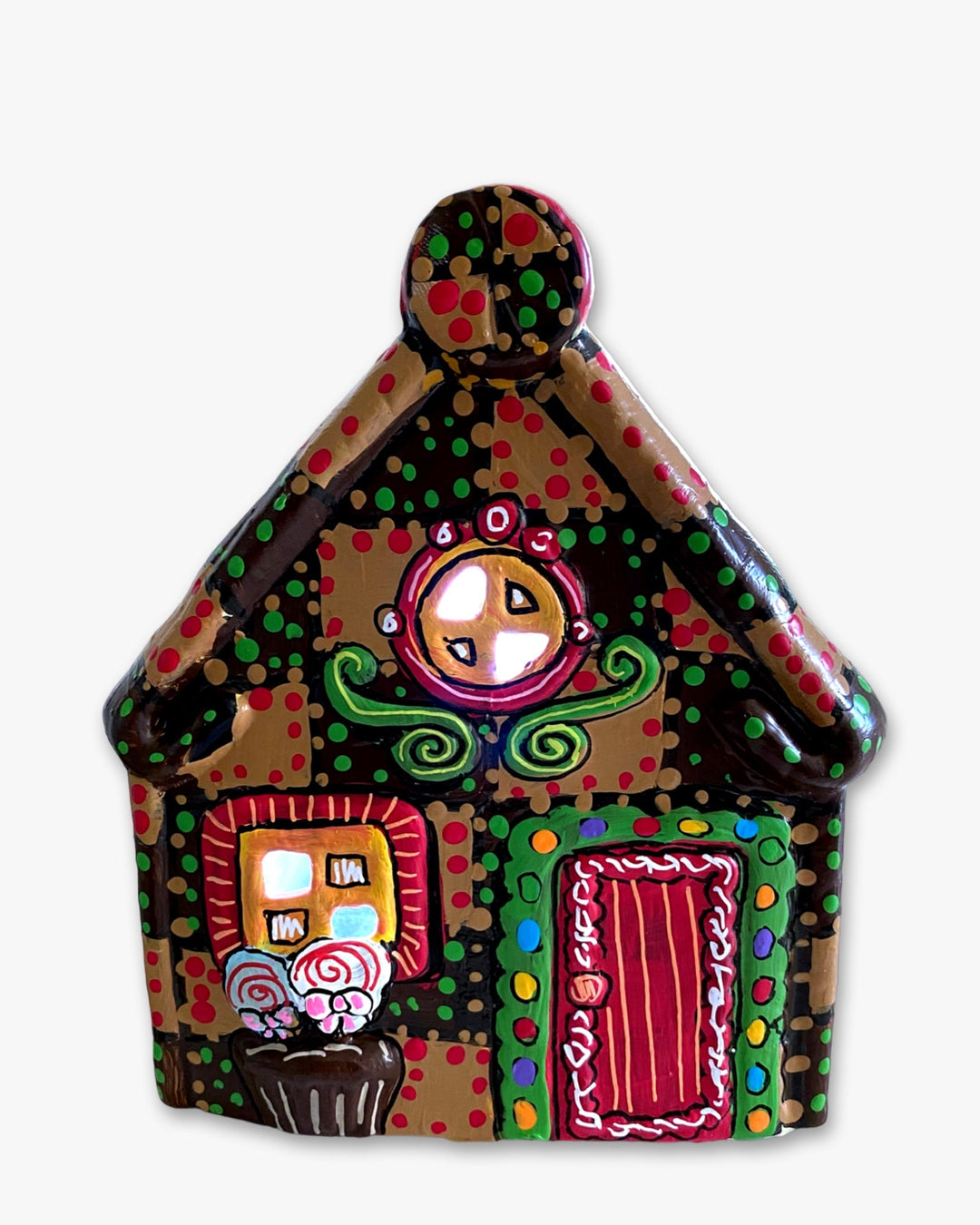The Gingerbread House Brown & Sand Hand Painted Ceramic LED Christmas Village House - Heather Freitas 