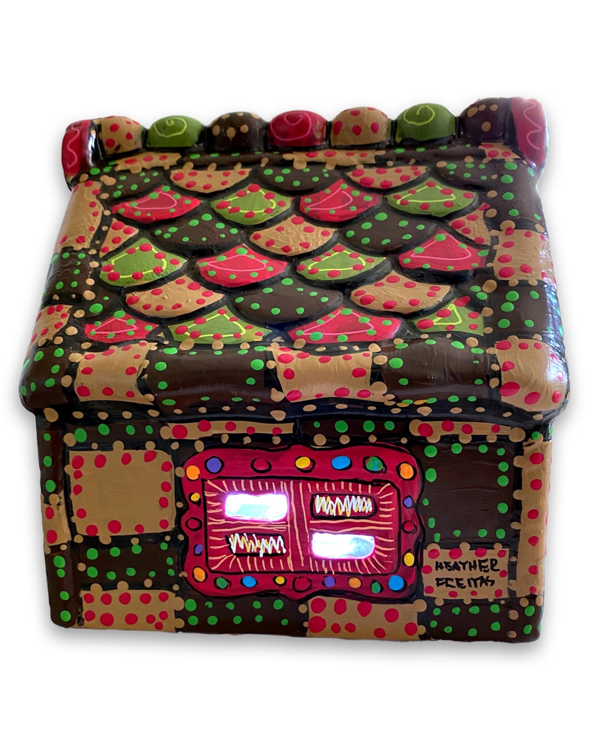 The Gingerbread House Brown & Sand Hand Painted Ceramic LED Christmas Village House - Heather Freitas 