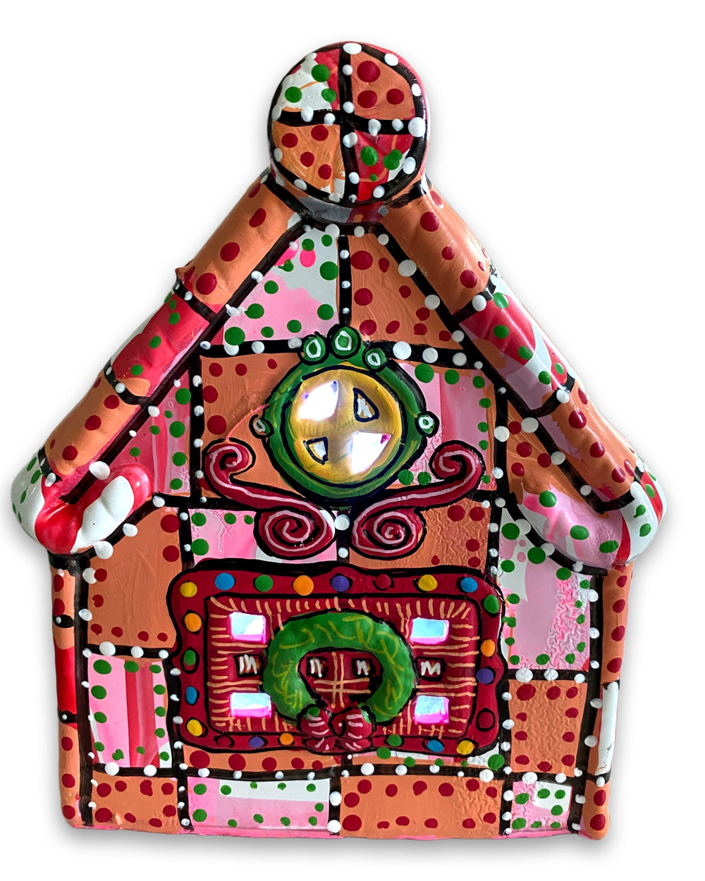 The Gingerbread House Pink & Peach Hand Painted Ceramic LED Christmas Village House - Heather Freitas 