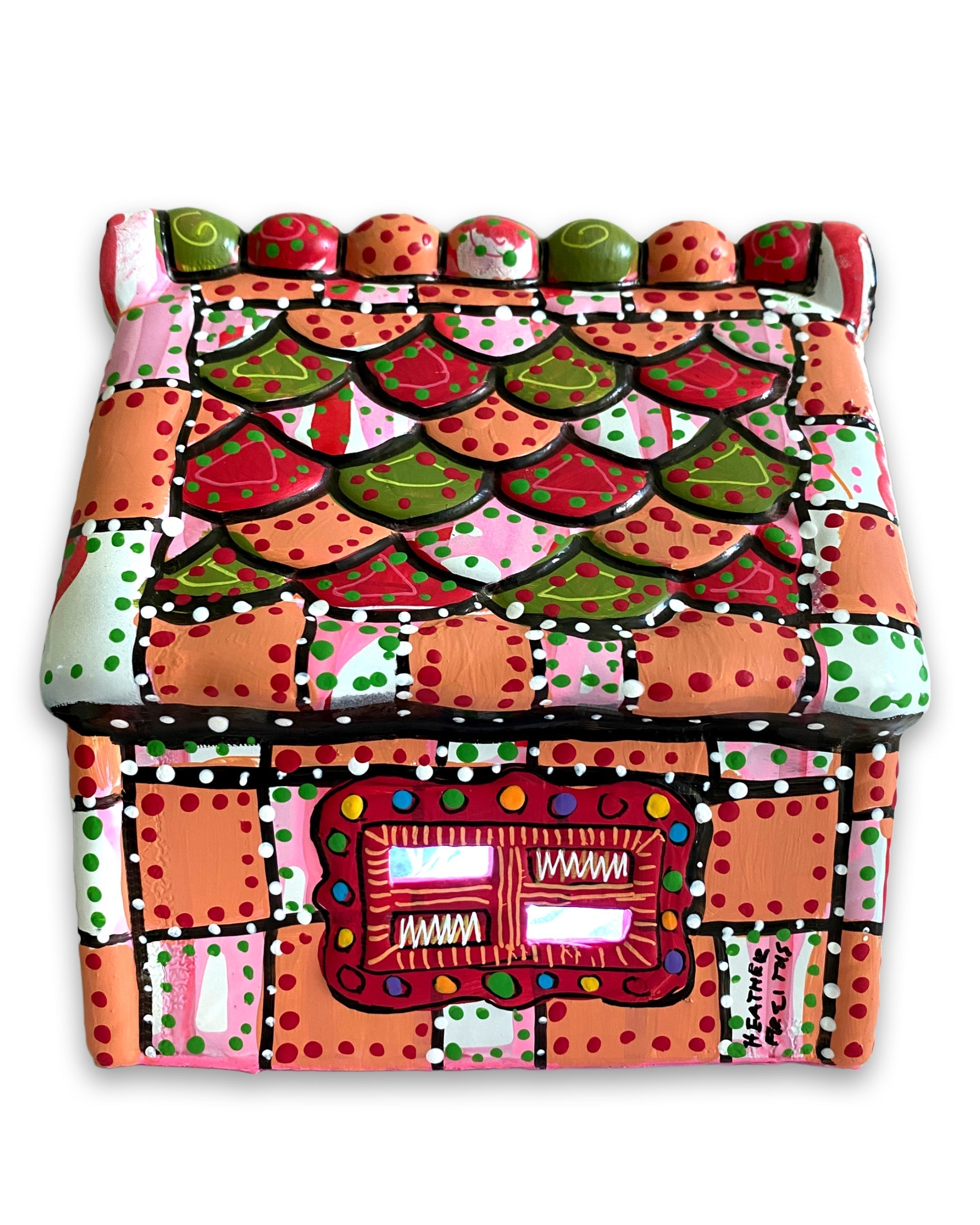 The Gingerbread House Pink & Peach Hand Painted Ceramic LED Christmas Village House - Heather Freitas 