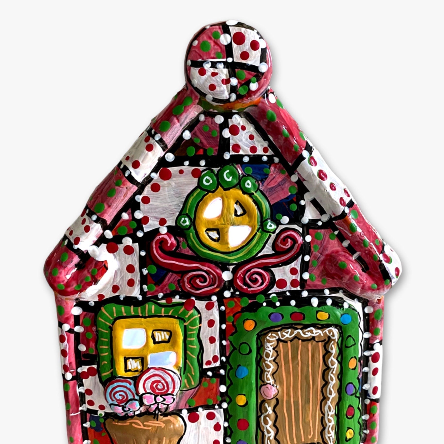 The Gingerbread House Red & White Hand Painted Ceramic LED Christmas Village House - Heather Freitas 
