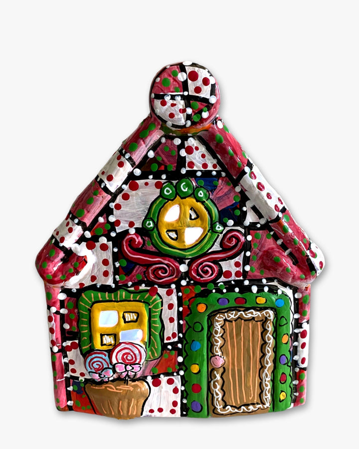 The Gingerbread House Red & White Hand Painted Ceramic LED Christmas Village House - Heather Freitas 