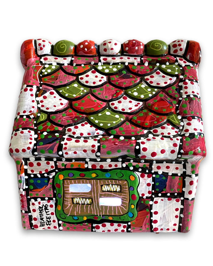 The Gingerbread House Red & White Hand Painted Ceramic LED Christmas Village House - Heather Freitas 