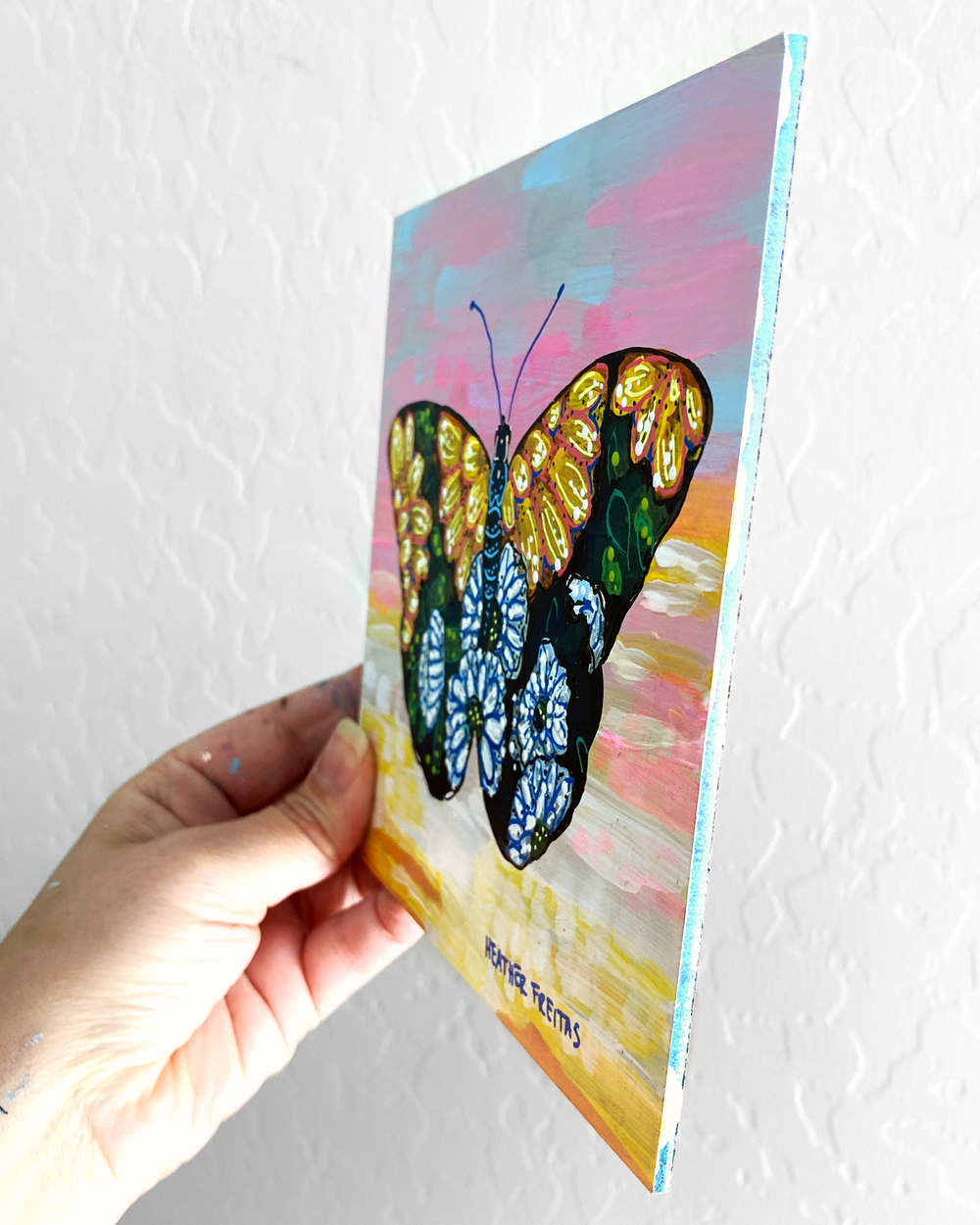 Gerbera Daisy Butterfly ( Original Painting ) - Heather Freitas - fine art home deccor